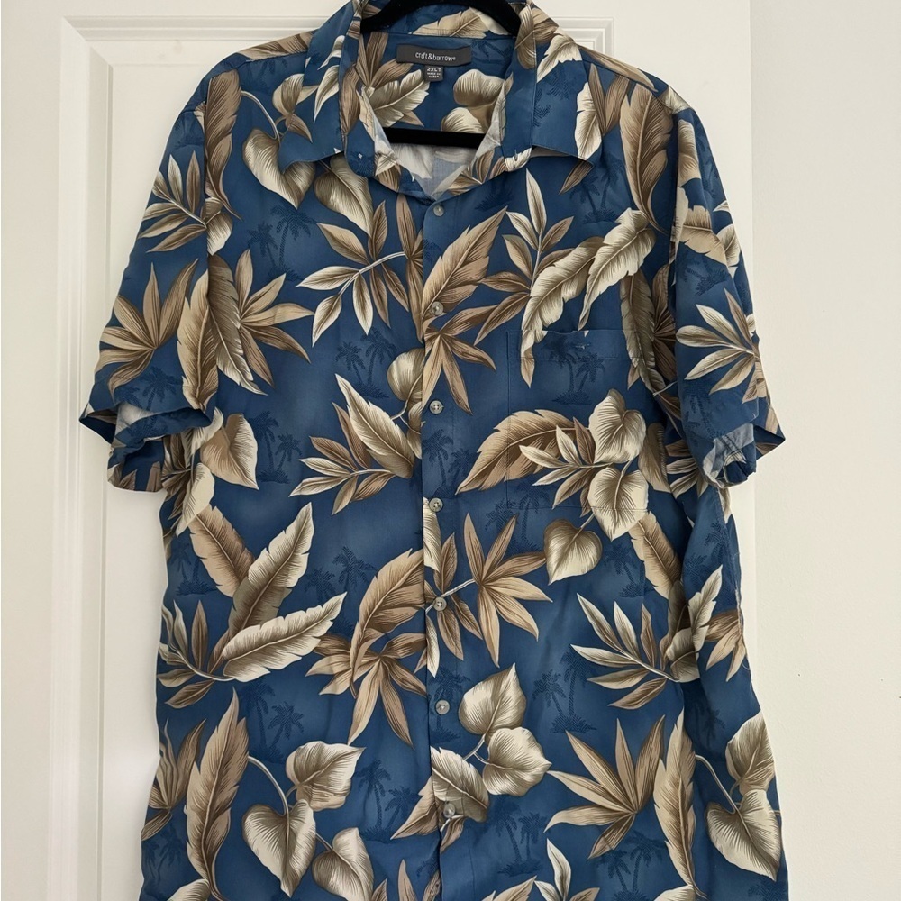 Croft & Barrow men’s causal vacation Hawaiian leaf print button shirt top 2XL